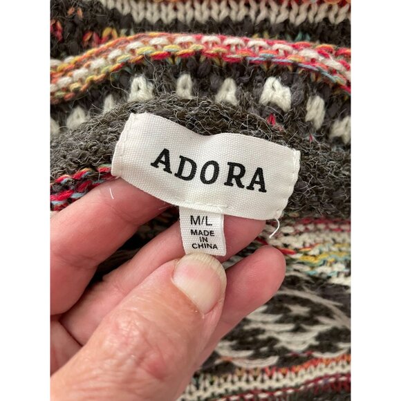 Adora Womens Aztec Boho Western chunky Knit Cardigan Sweater Fringe Hem M/L - Picture 3 of 11